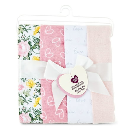 Parent's Choice 4-Piece Cotton Flannel Baby Blankets, 30 in x 30 in, Pink