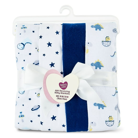 Parent's Choice 4-Piece Cotton Flannel Blankets, 30x30, Blue