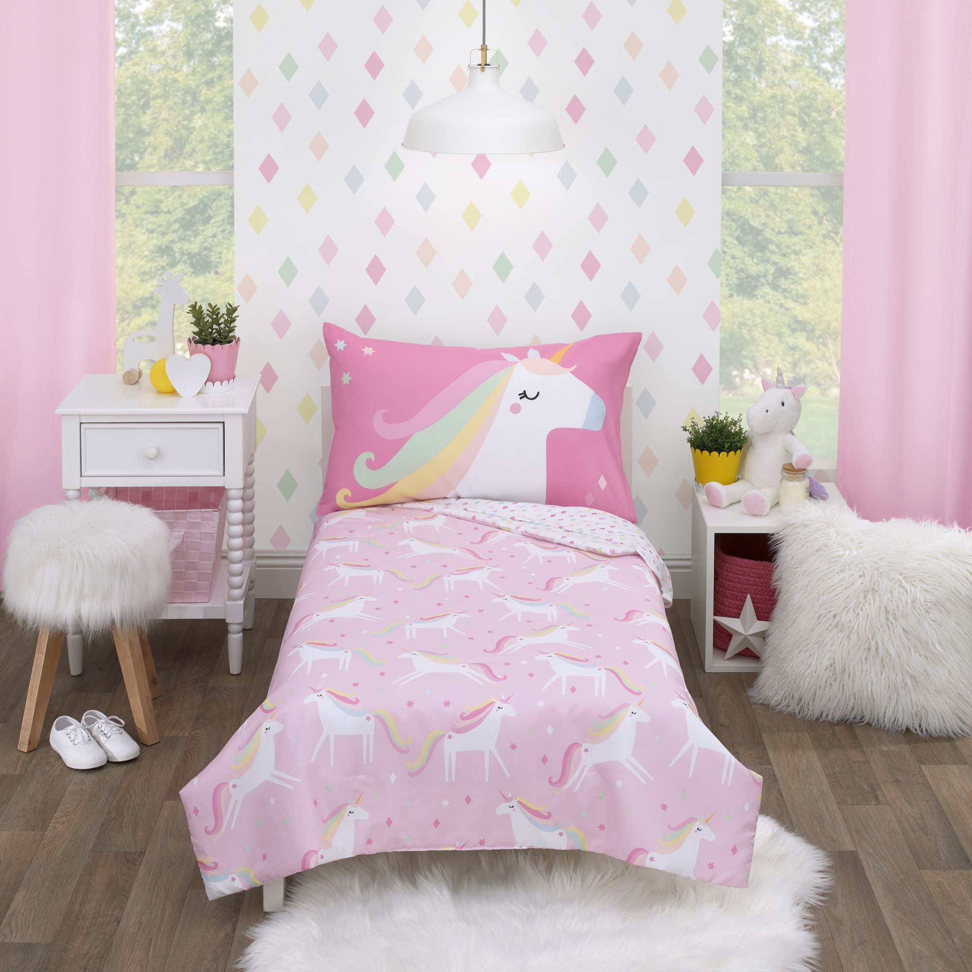 Parent's Choice 4Piece Pink Magical Wishes Unicorn Toddler Bedding Set