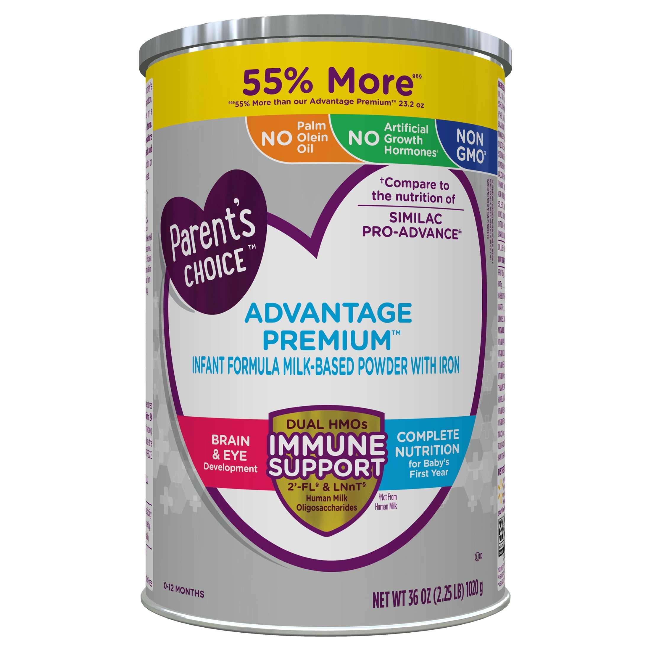 Parent's Choice Advantage Premium Powder Baby Formula, Non-GMO with Iron, 36 oz Canister