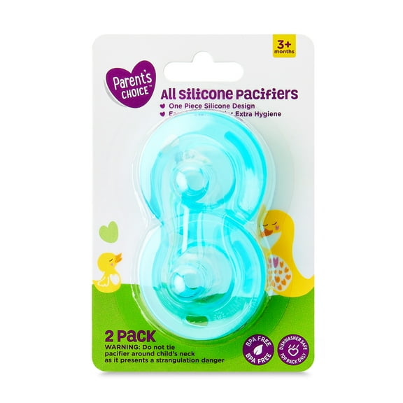 Parent's Choice All Silicone Pacifier, 3 Months+, Unisex, 2 Pack