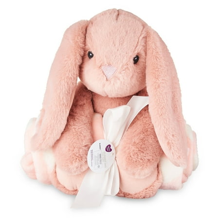 Parent's Choice Baby & Toddler Pink & White Hearts Blanket and Plush Bunny Toy Set for Baby Boy or Baby Girl