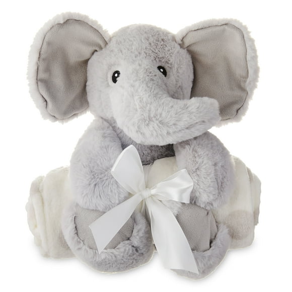 Parent's Choice Baby & Toddler White & Gray Dots Blanket and Plush Elephant Toy Set for Baby Boy or Baby Girl