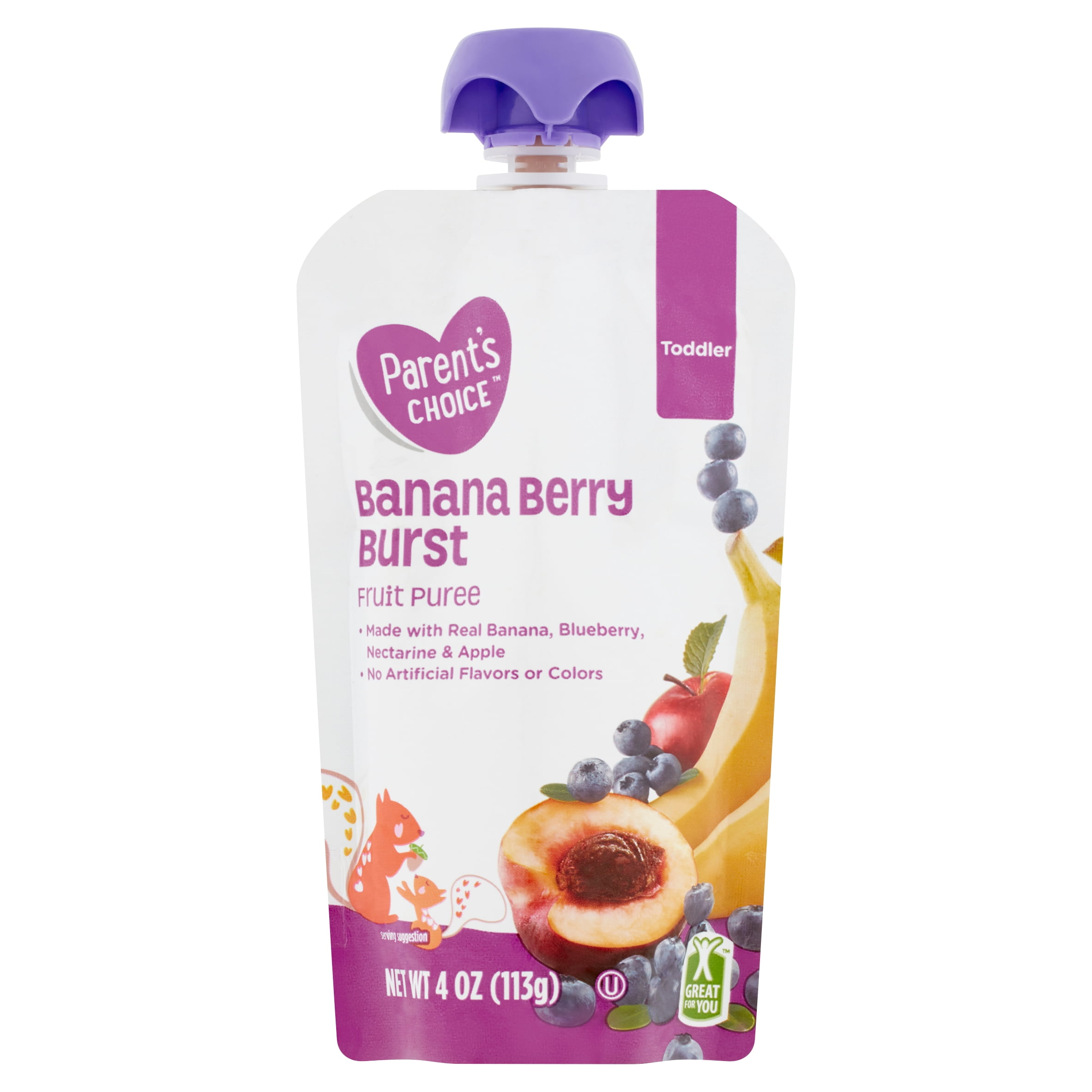 Parent's Choice Organic 2nd Foods Baby Food Pack, Banana Berry Burst 1 Pouch (113g)