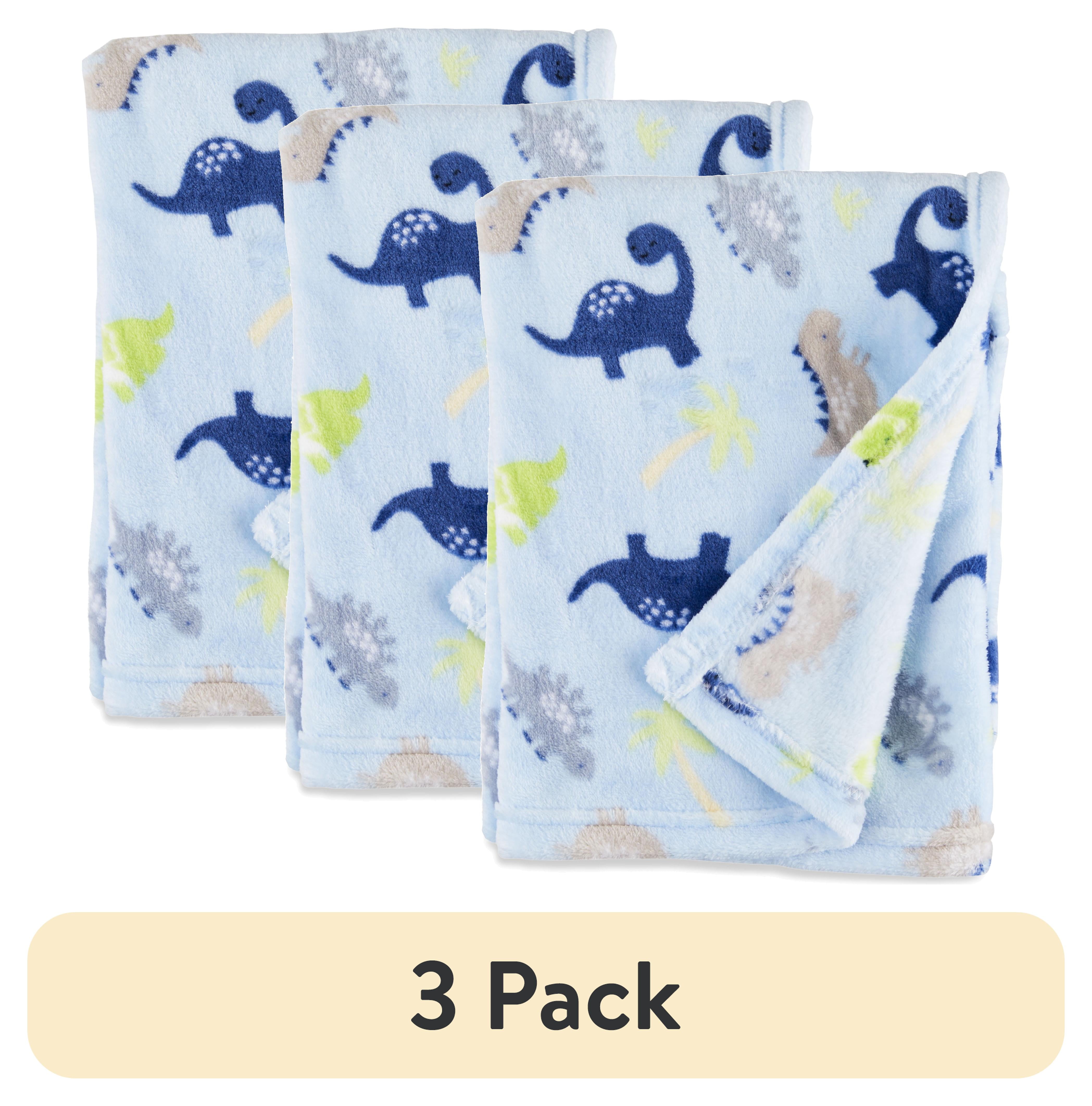 Blue and Green Dinosaur Print Fleece Baby Blanket, 30" x 36"