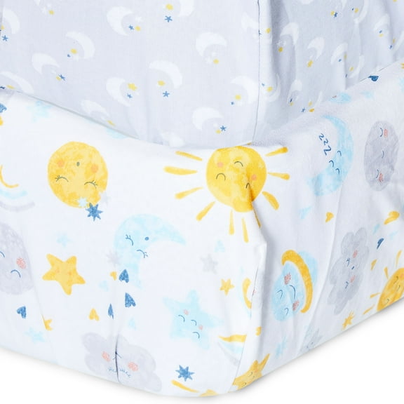 Parent's Choice Cotton Fitted Crib Sheets for Baby Boys and Girls, Moon & Stars, 2 Pack