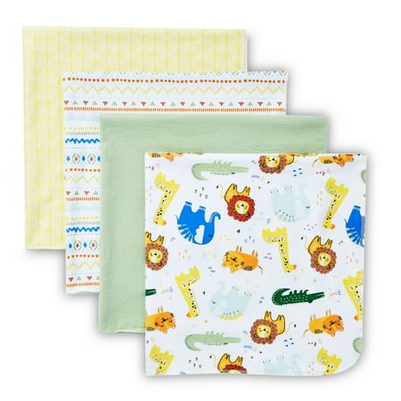 Parent's Choice Cotton Flannel Receiving Blankets for Baby Boys and Girls, Jungle, 4-Pack