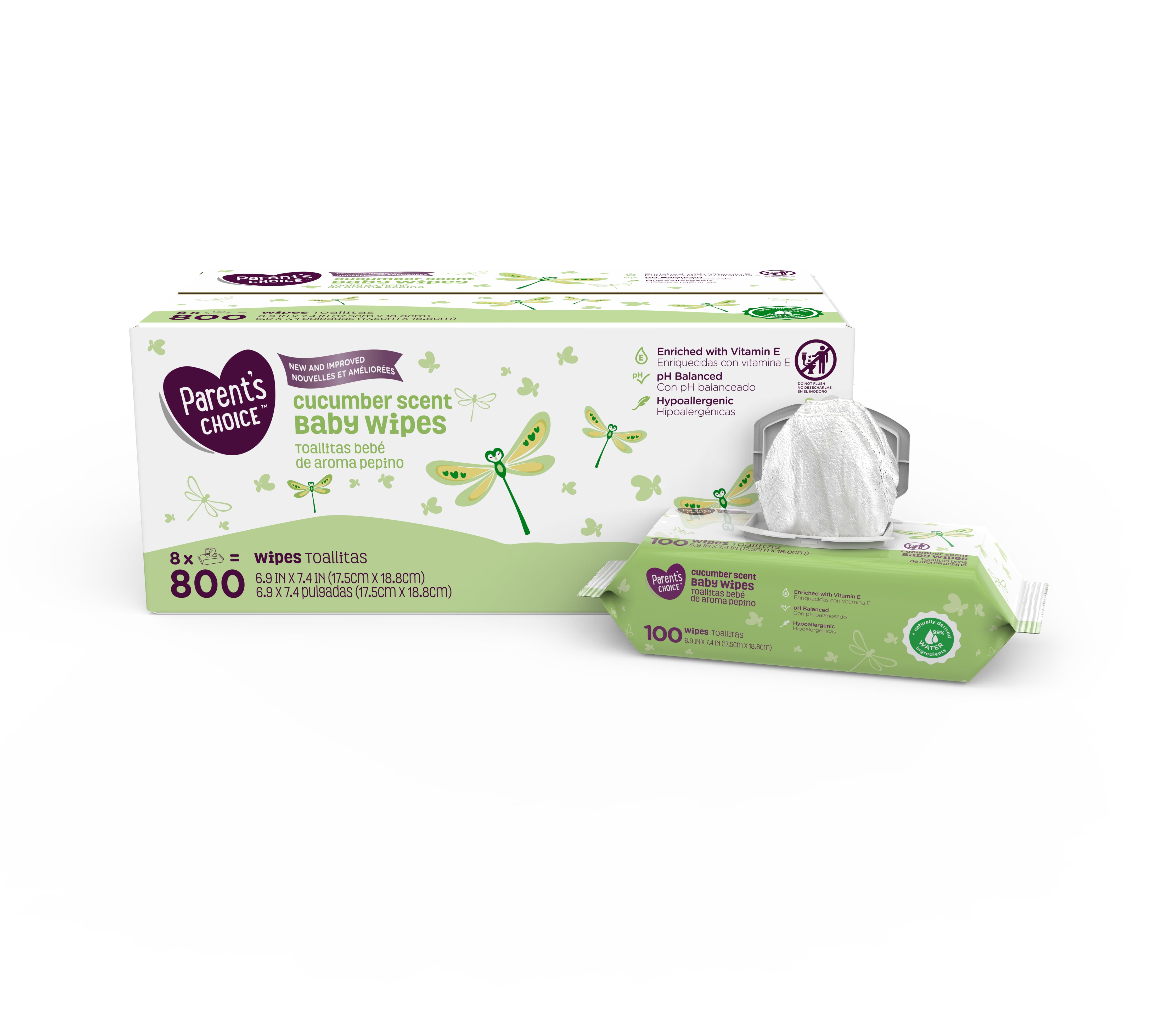 Parent's Choice Cucumber Scent Baby Wipes, 8 packs of 100 (800 count)