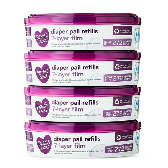 Parent's Choice Diaper Pail Refills, Holds up to 1,088 Newborn Diapers, 4 Count