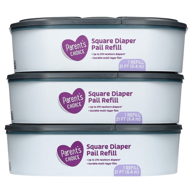 Parent's Choice Square Diaper Pail Refills, 3 Count, Holds up to 810 ...