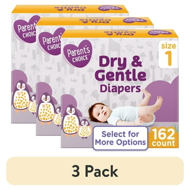 (3 pack) Parent's Choice Dry & Gentle Diapers Size 1, 162 Count (Select for More Options)