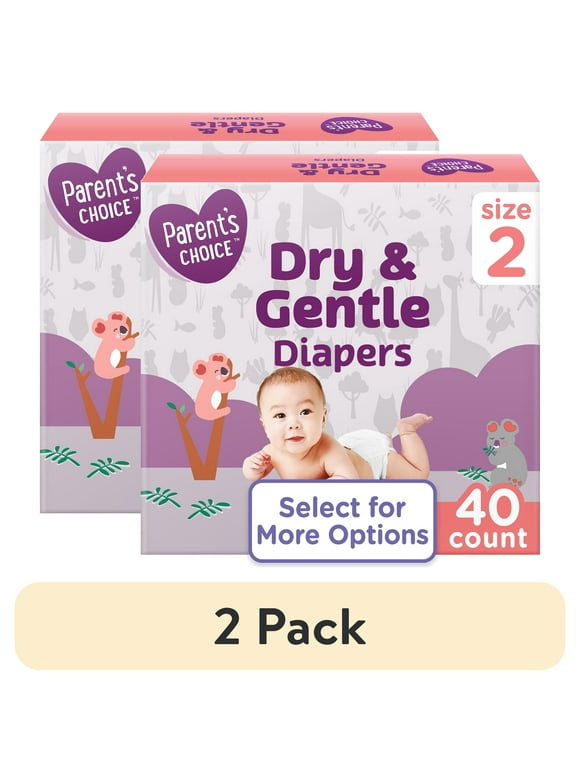 (2 pack) Parent's Choice Dry & Gentle Diapers Size 2, 40 Count (Select for More Options)