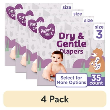 (4 pack) Parent's Choice Dry & Gentle Diapers Size 3, 35 Count (Select for More Options)