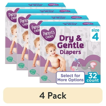 (4 pack) Parent's Choice Dry & Gentle Diapers Size 4, 32 Count (Select for More Options)