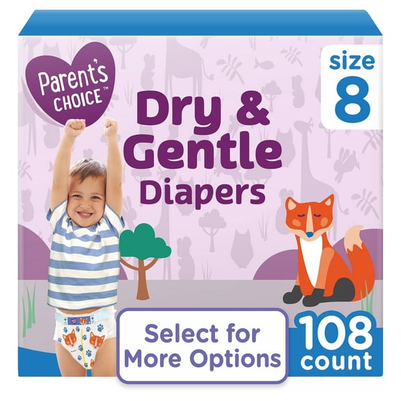 Parent's Choice Dry & Gentle Diapers Size 8, 108 Count (Select for More Options)