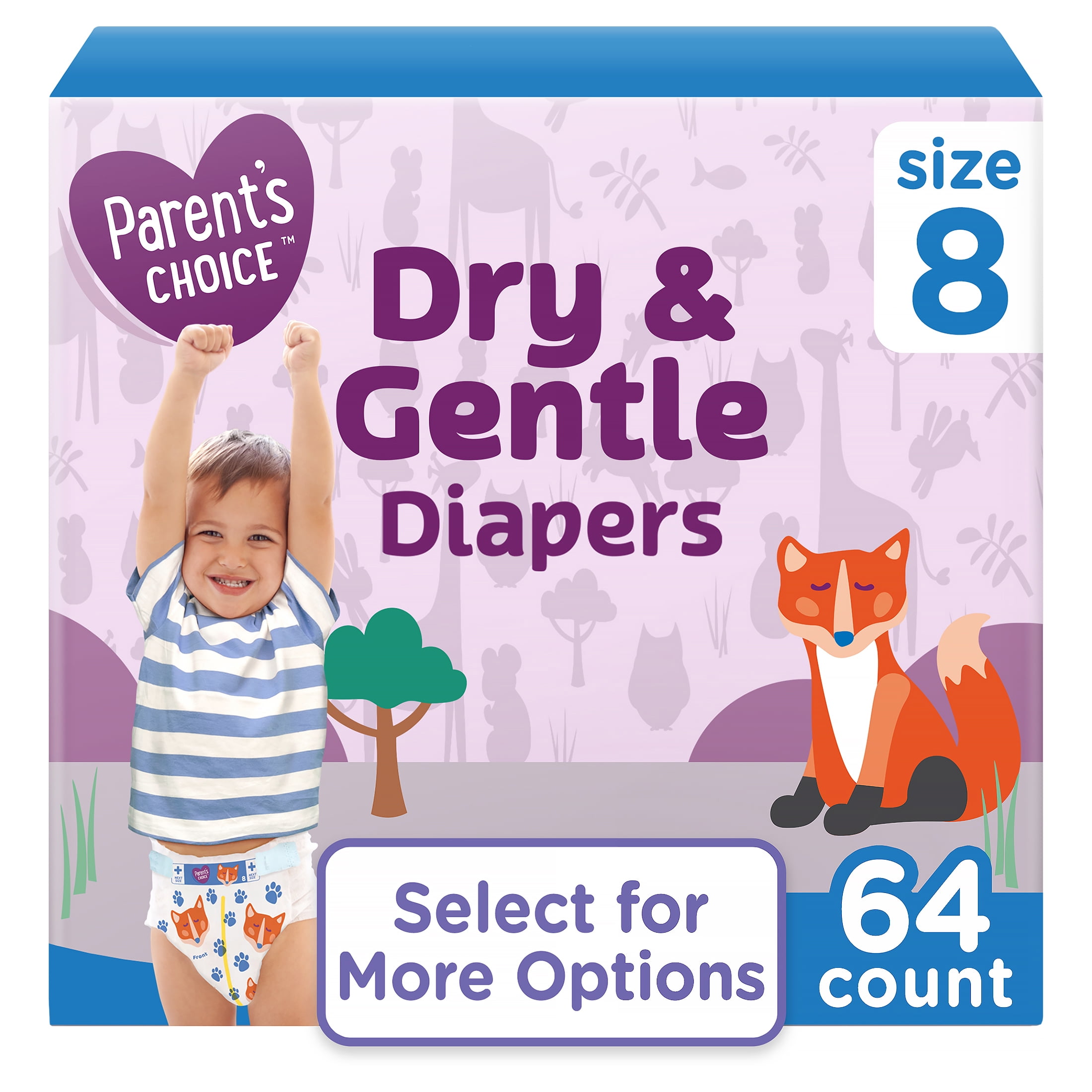 Parent's Choice Dry Gentle Diapers Size 64 Count with DryNOW
