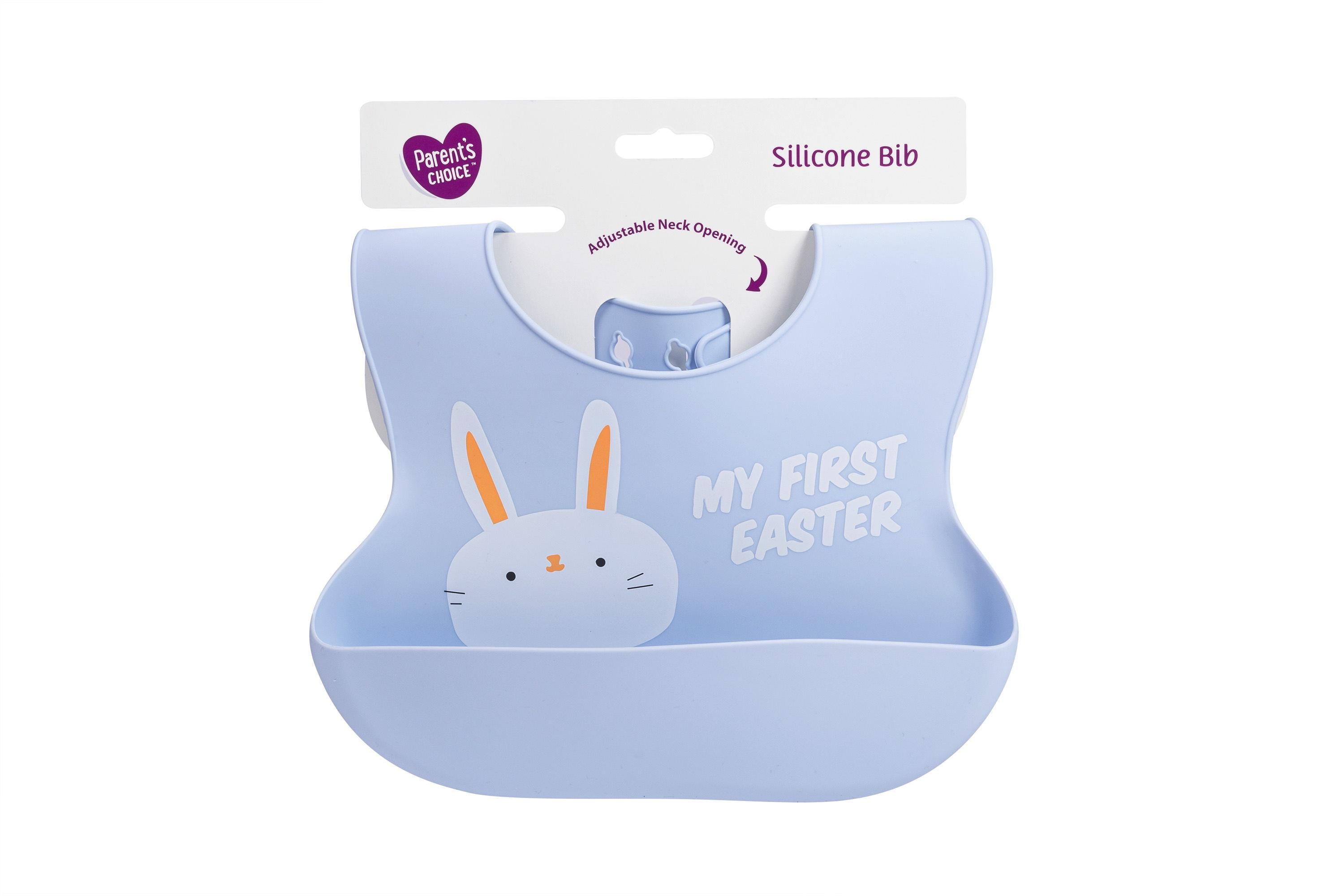 Parent's Choice Easter Silicon Bib, Blue, Unisex, for 0M+ Babies