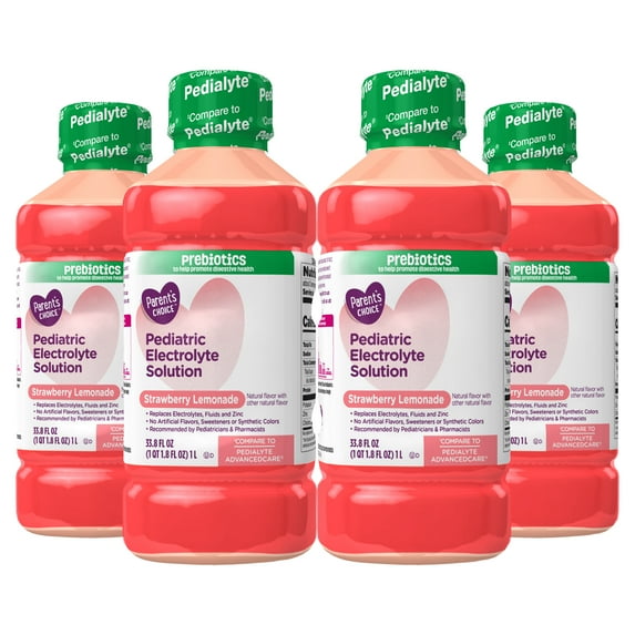 Parent's Choice Electrolyte Drink, Advantage Care, Strawberry Lemonade, for Kids & Adults, 33.8 oz, 4 Pack