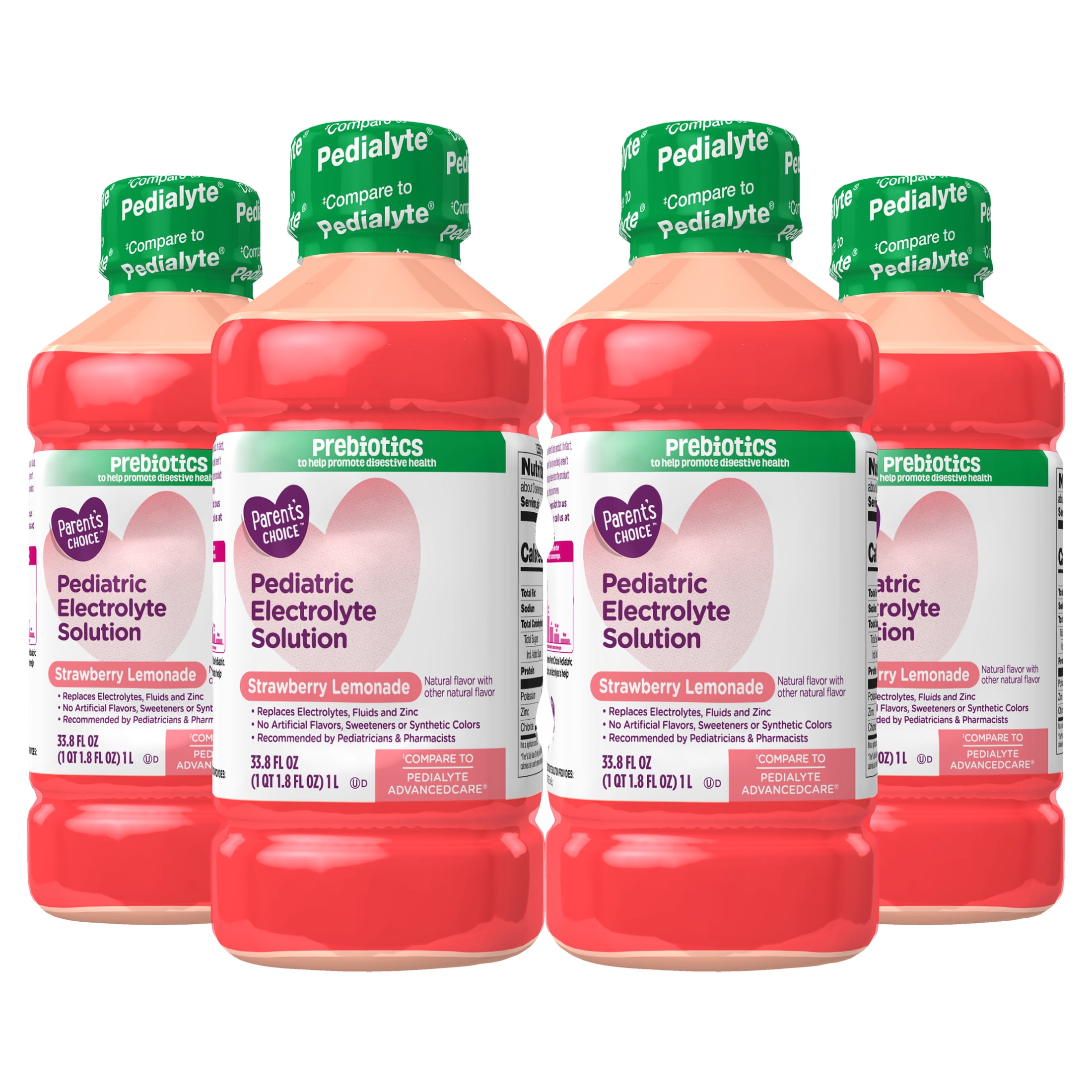 Parent's Choice Electrolyte Solution, Strawberry Lemonade, for Kids Age One & Up and Adults, 33.8 fl oz, 4 Pack