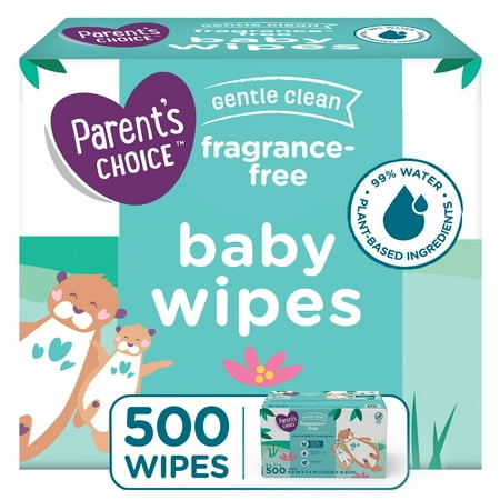 Parent's Choice Fragrance Free Baby Wipes, 5 Flip-Top Packs (500 Total Wipes)