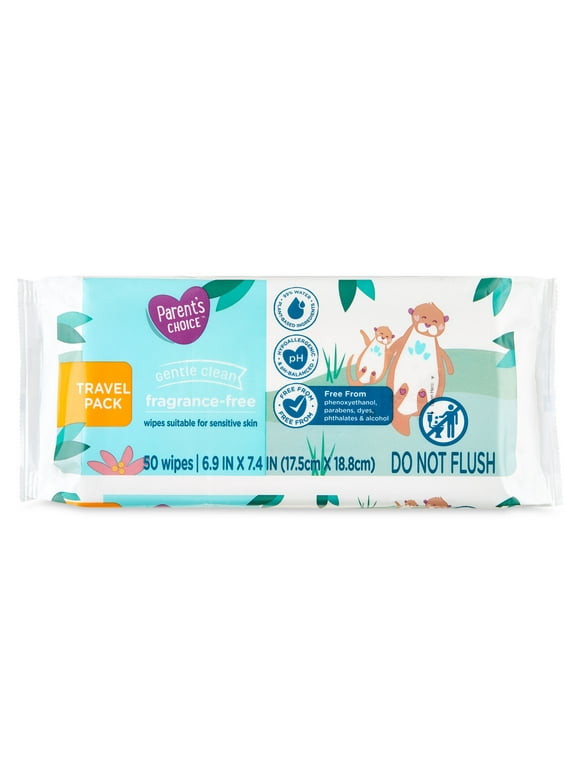 Parent's Choice Fragrance Free Baby Wipes, Travel-Pack, 50 Count (Select for More Options)
