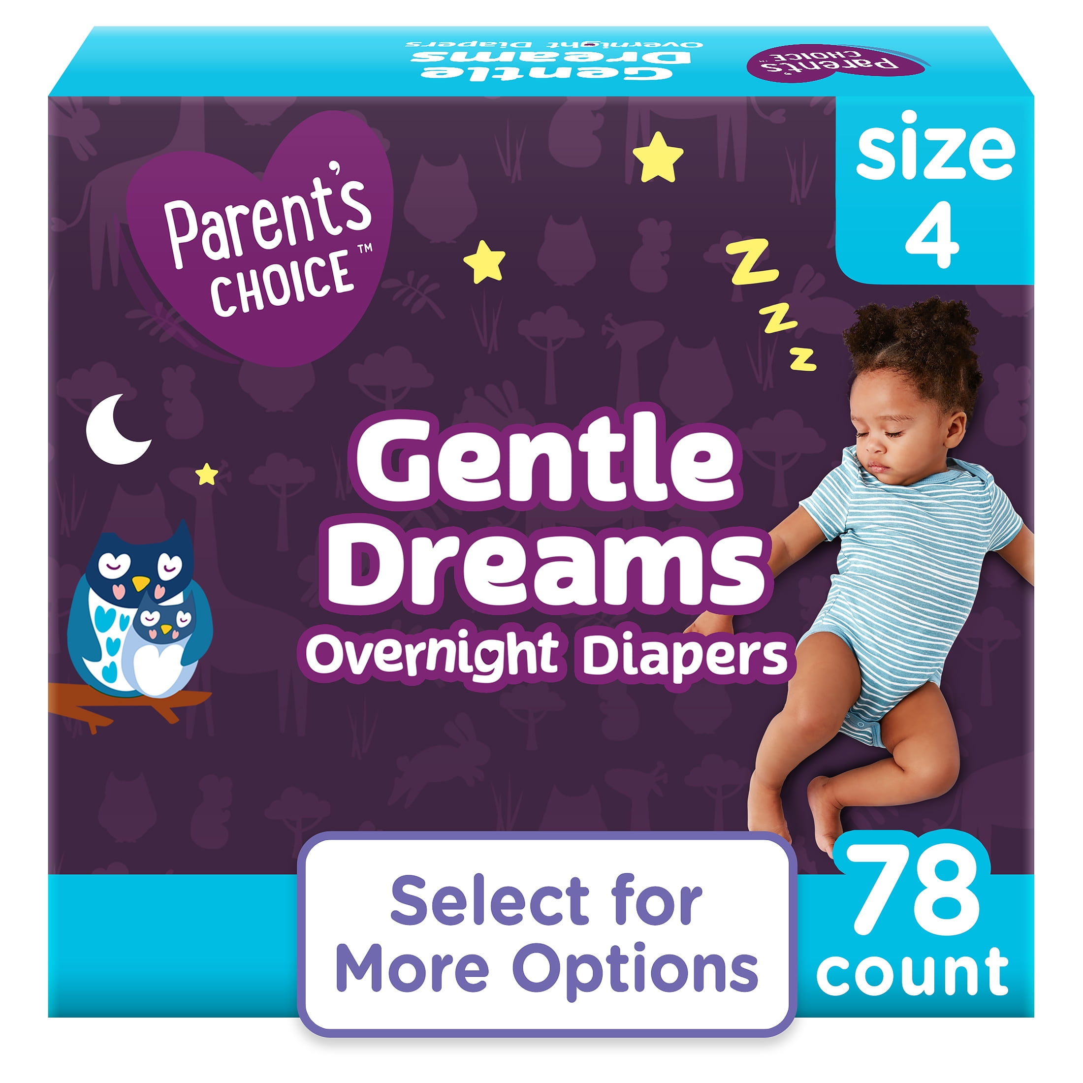 Parent's Choice Gentle Dreams Overnight Diapers, Size 4, 78 Count (Select for More Options
