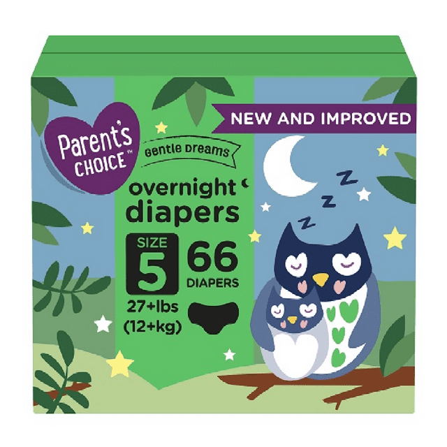 Parent's Choice Gentle Dreams Overnight Diapers, Size 5, 66 Count