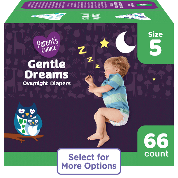 Parent's Choice Gentle Dreams Overnight Diapers Size 5, 66 Count (Select for More Options)