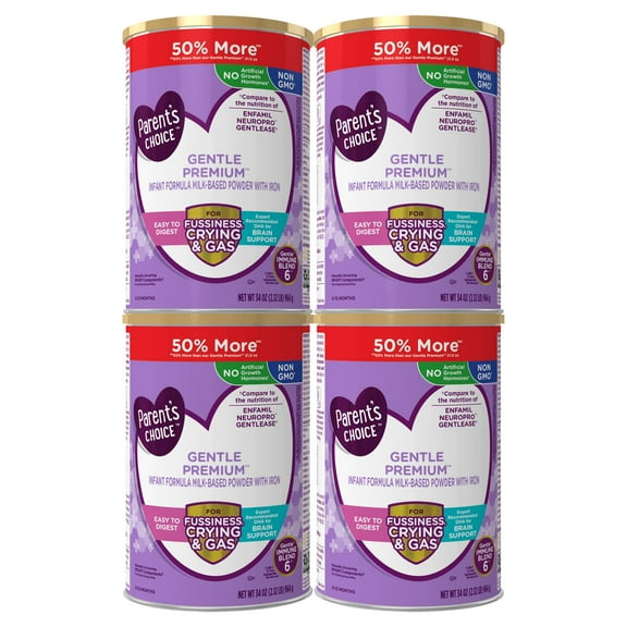 Parent's Choice Gentle Premium Baby Formula for Fussiness, Gas, Crying, 34 oz, 4 Pack