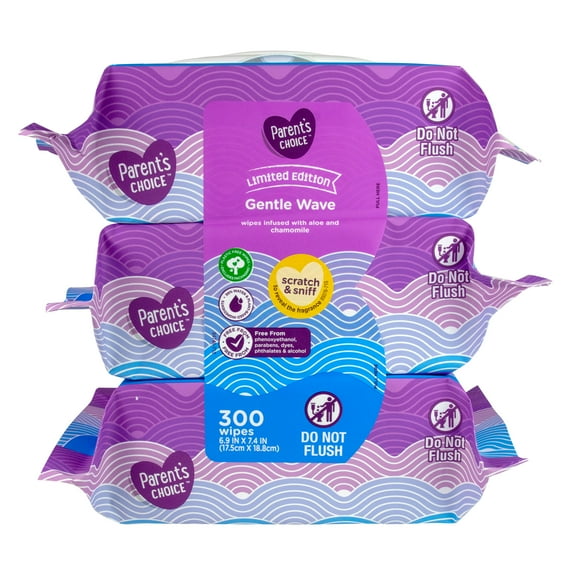 Parent's Choice Limited Edition Gentle Wave, 3 Packs (300 Total Wipes)