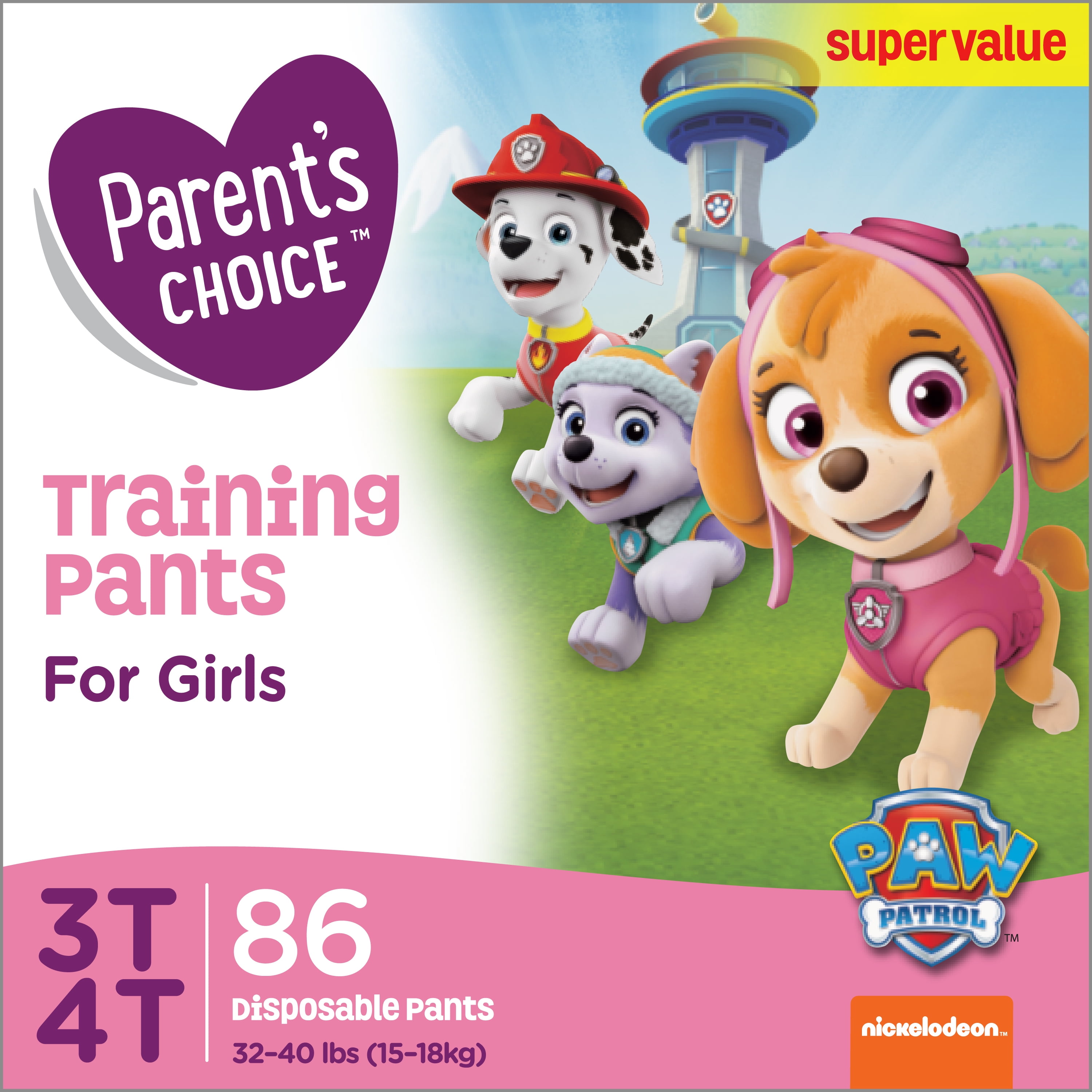 Parent's Choice Girls Training Pants, 3T - 4T, 86 Count