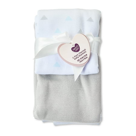 Parent's Choice Gray & Aqua Triangle 100% Cotton 2-Pack Thermal Baby Blanket, Infant Boy or Girl, Unisex