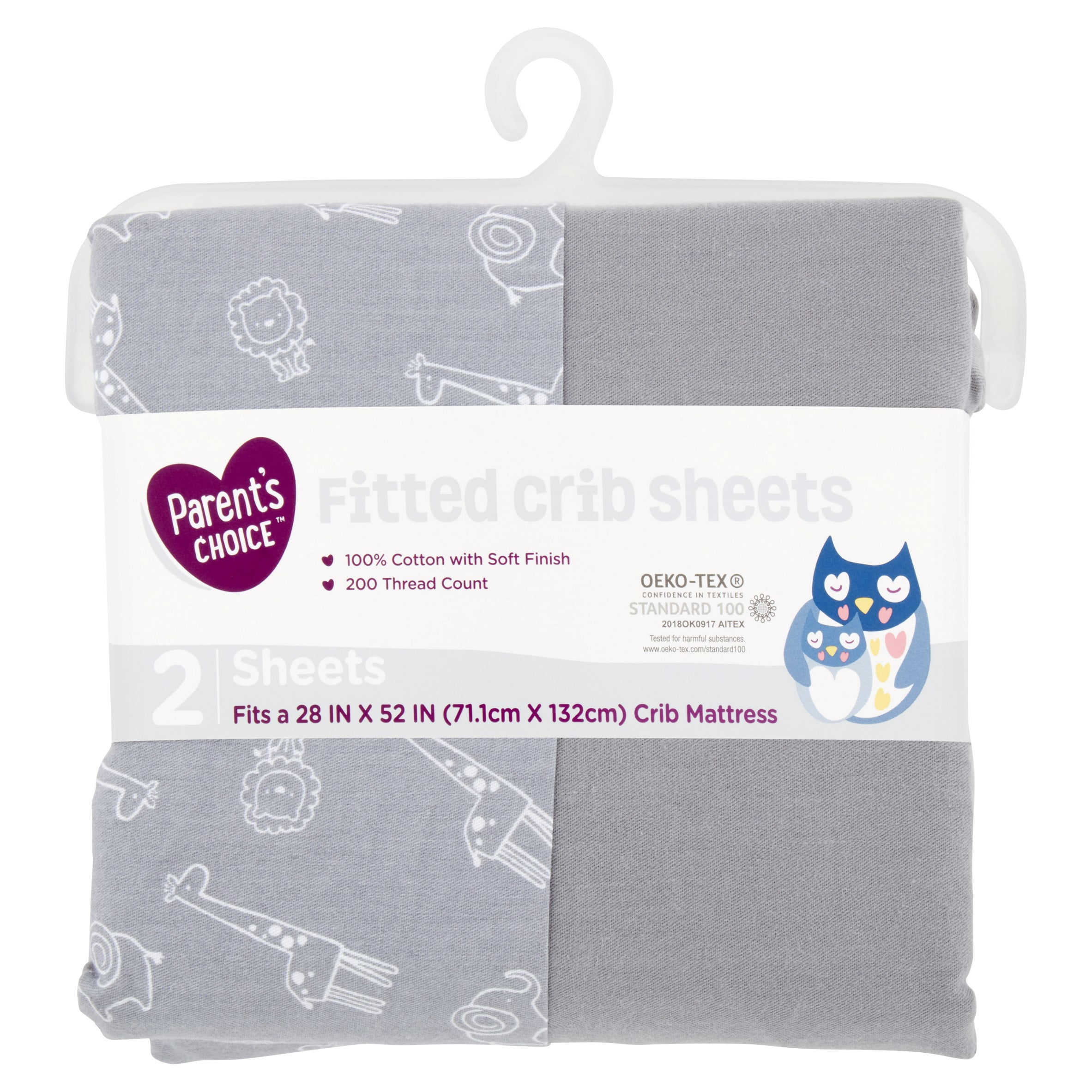 Parent s Choice Gray Cotton Fitted Crib Sheets 2 Count Walmart