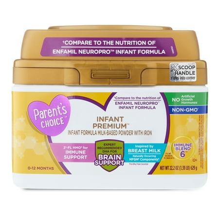 Parent's Choice Infant Premium Baby Formula Milk-Based Powder with Iron, DHA, Non-GMO, 22.2 oz Tub