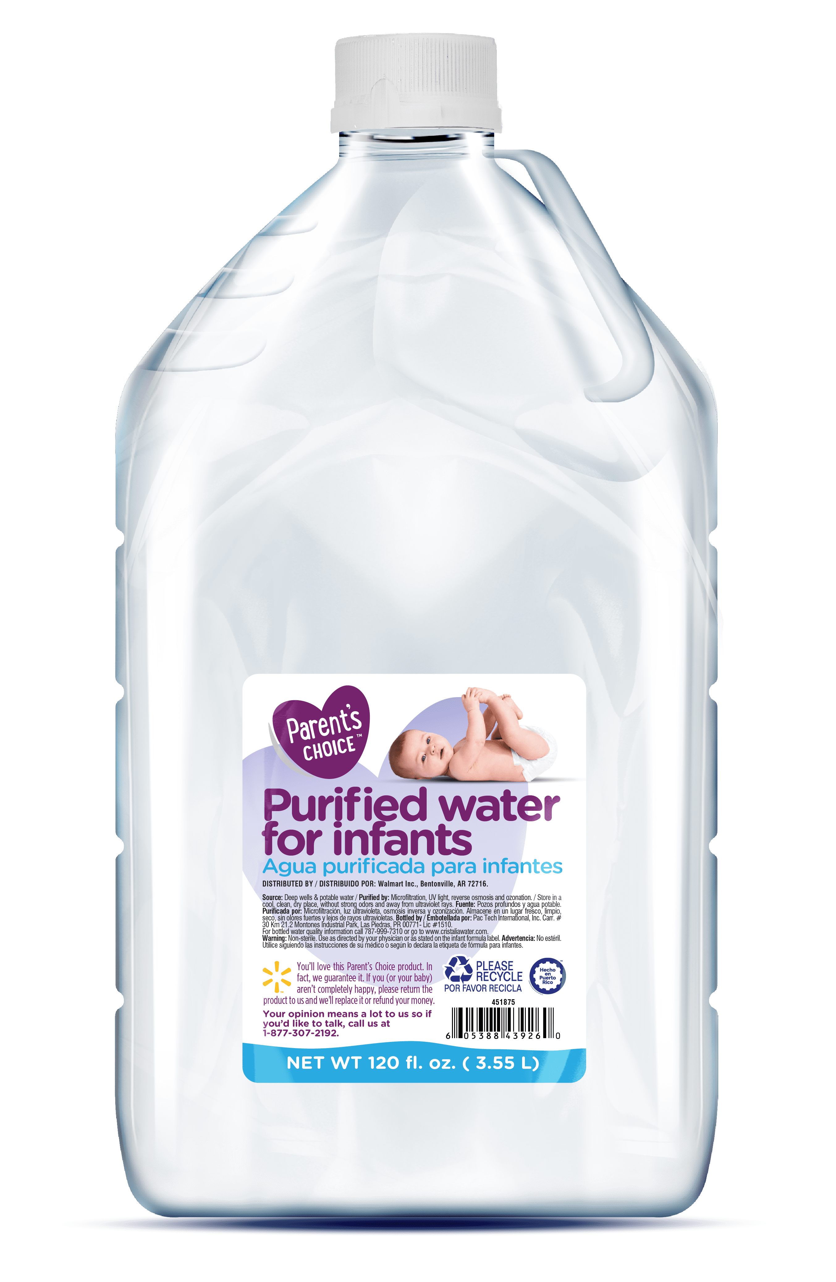 Parentâ€™s Choice Purified Infant Water, Plastic Bottle, 1â€‘Count (120 fl oz / 3.55 L)