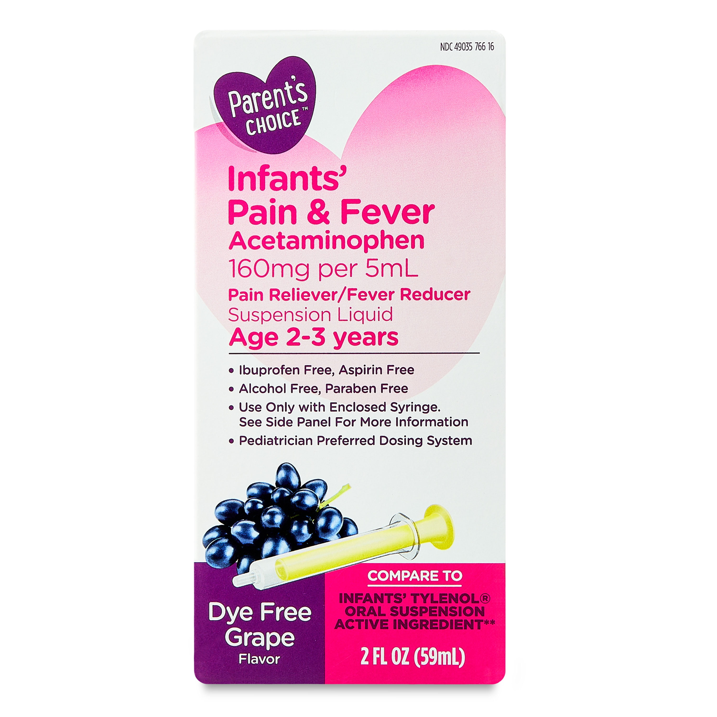 Parent's Choice Infants' Pain and Fever Acetaminophen, 160 mg, Grape, 2 fl oz