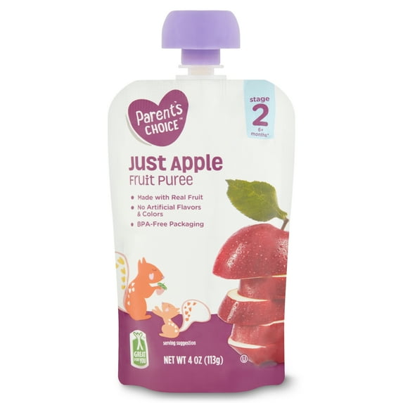Parent's Choice Just Apple Fruit Puree, Stage 2, 4 oz