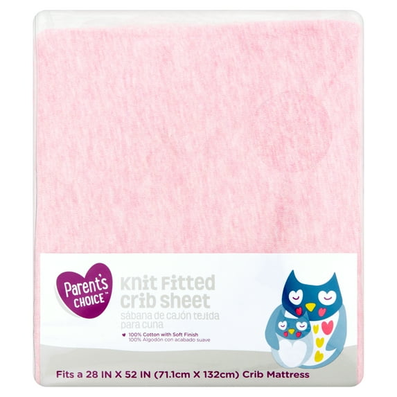 Parent's Choice Knit Fitted Crib Sheet, Pink, 1 Pack
