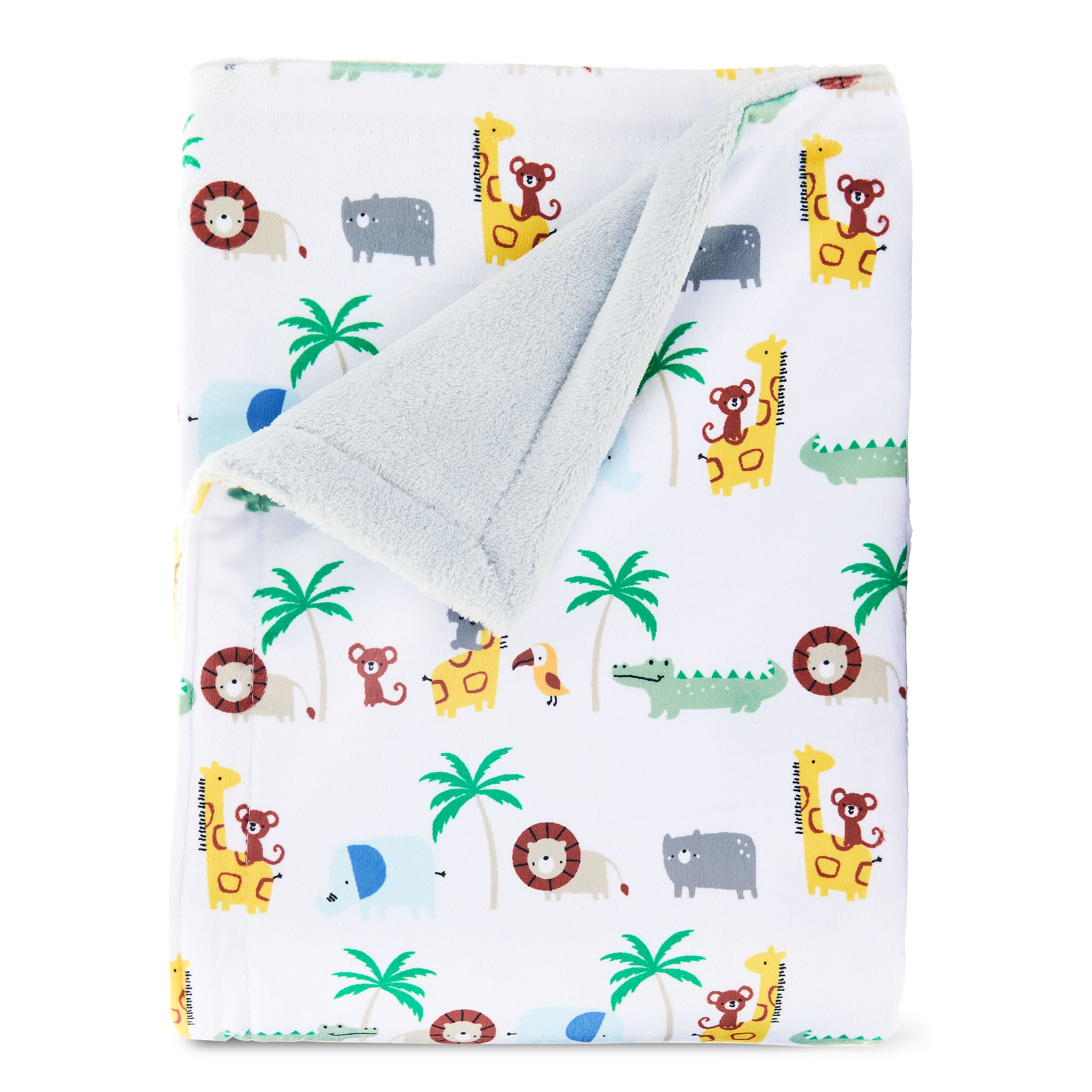 Multicolor Jungle Print Reversible Baby Blanket, 30" x 40", Polyester