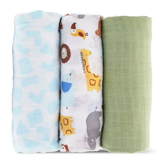 Parent's Choice Muslin Extra Large Swaddle 3Pack, Jungle, Green