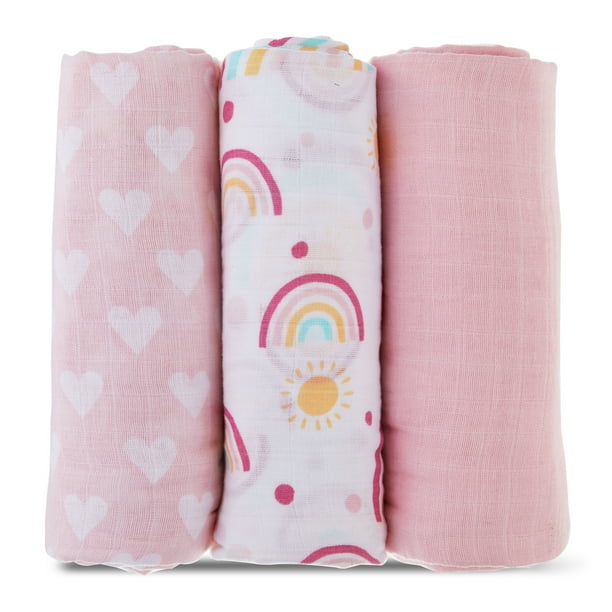 Parent's Choice Muslin Extra Large Swaddle 3Pack, Rainbow, Pink