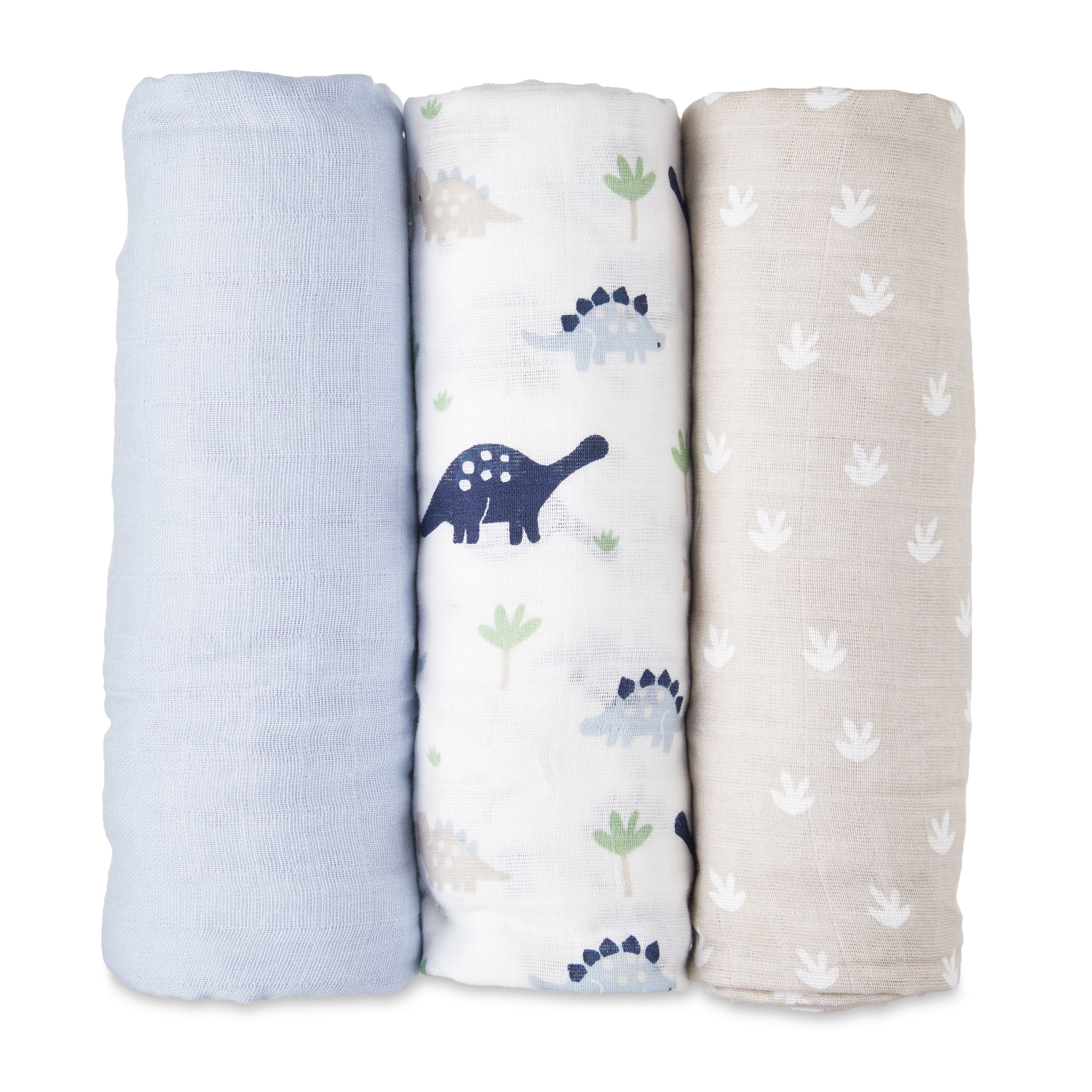 Light Blue Muslin Baby Swaddle with White Flowers