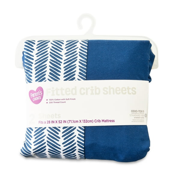Parent's Choice 200 Thread Count Navy Chevron Fitted Crib Sheets, Crib/Toddler Bed
