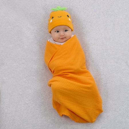 Parent's Choice Orange, Pumpkin, Muslin Swaddle Beanie Set, Infant Boy or Girl, Unisex