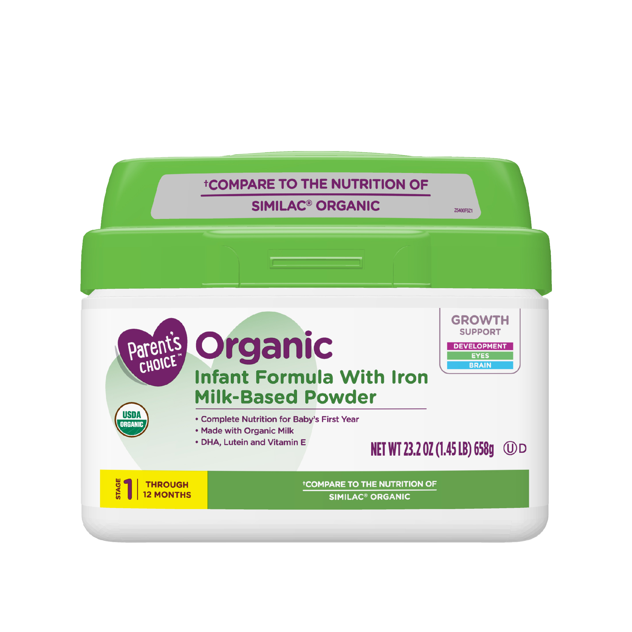 Parent's Choice Organic GMO and Gluten-Free Powder Baby Formula, 23.2 oz Tub - image 1 of 12