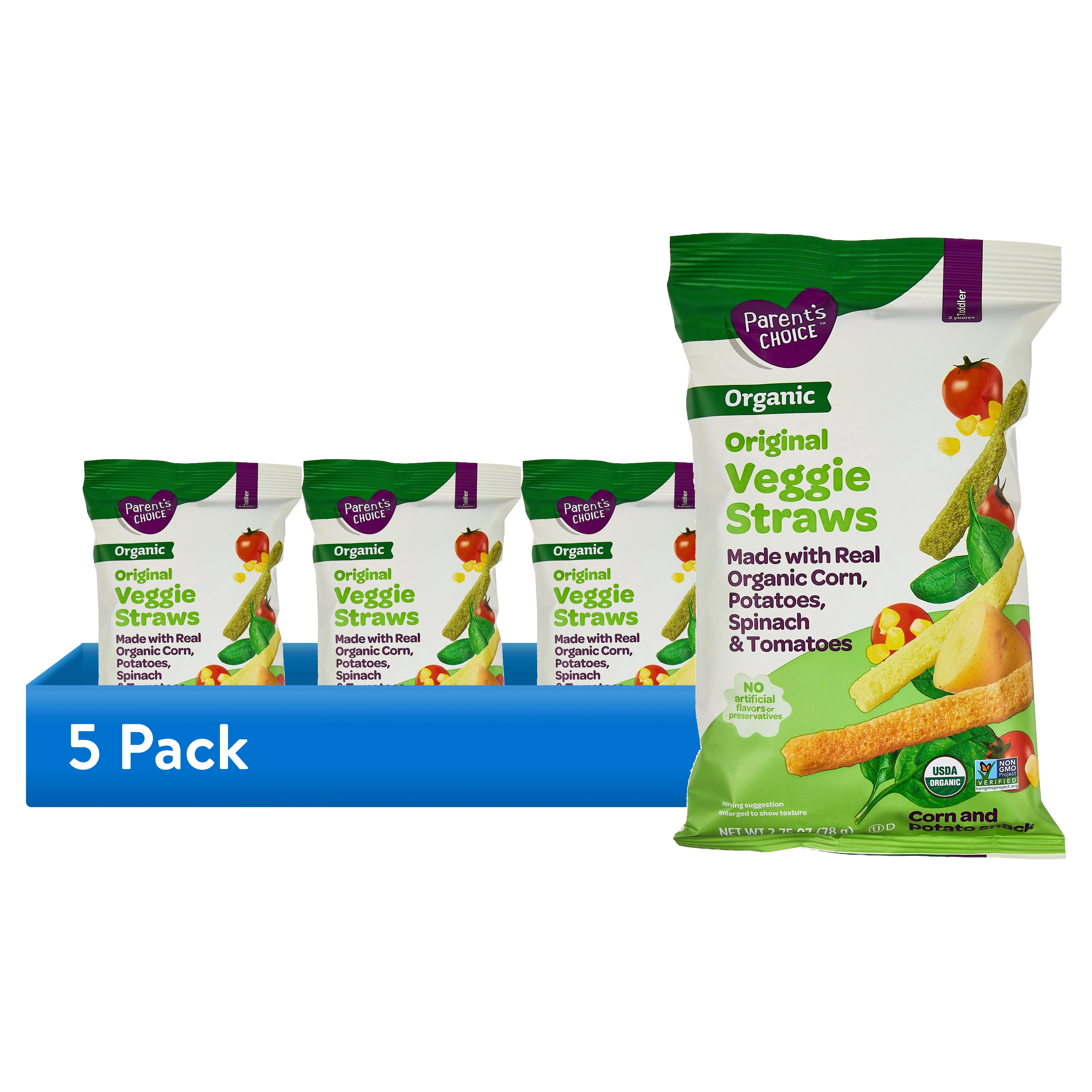 (5 pack) Parent's Choice Organic Original Veggie Straws Toddler Snacks, 2.75 oz Pouch