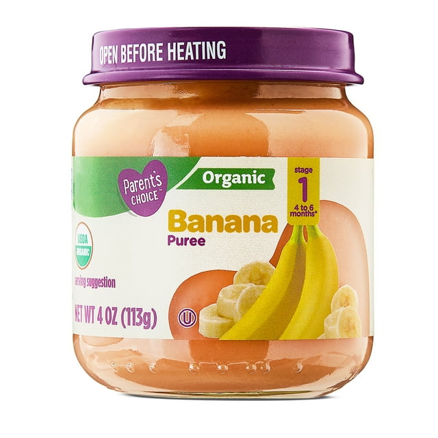 Parent's Choice Organic Stage 1 Baby Food Banana, 4 oz Jar - Walmart ...