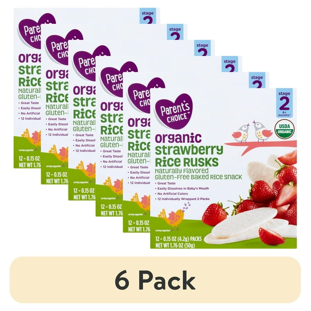 (6 pack) Parent's Choice Organic Strawberry Rice Rusks Baby Snacks, 0. ...