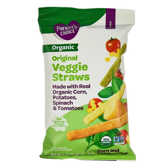 Parent's Choice Organic Original Veggie Straws Toddler Snacks, 2.75 oz Pouch