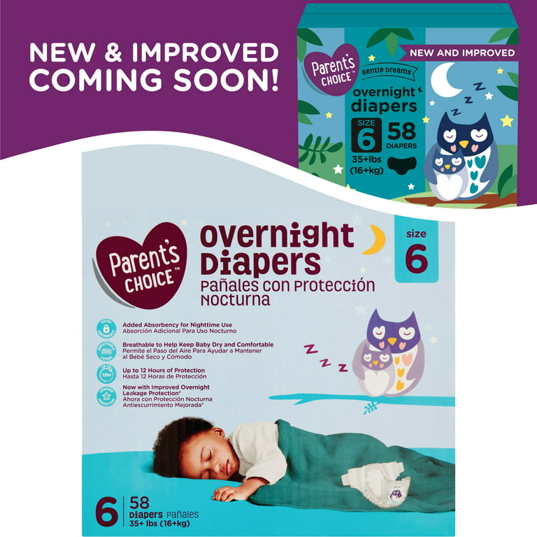 Parent's Choice Overnight Diapers, Size 6, 58 Diapers 